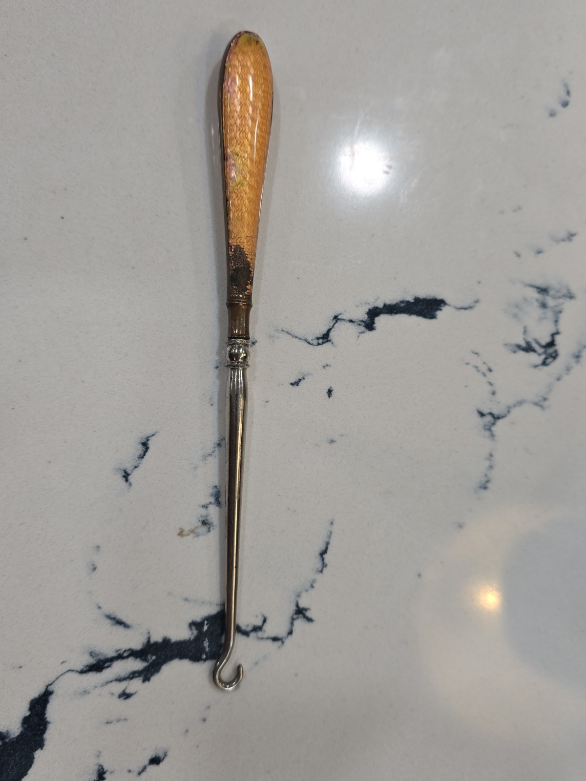 Antique button closure hook gold metal long