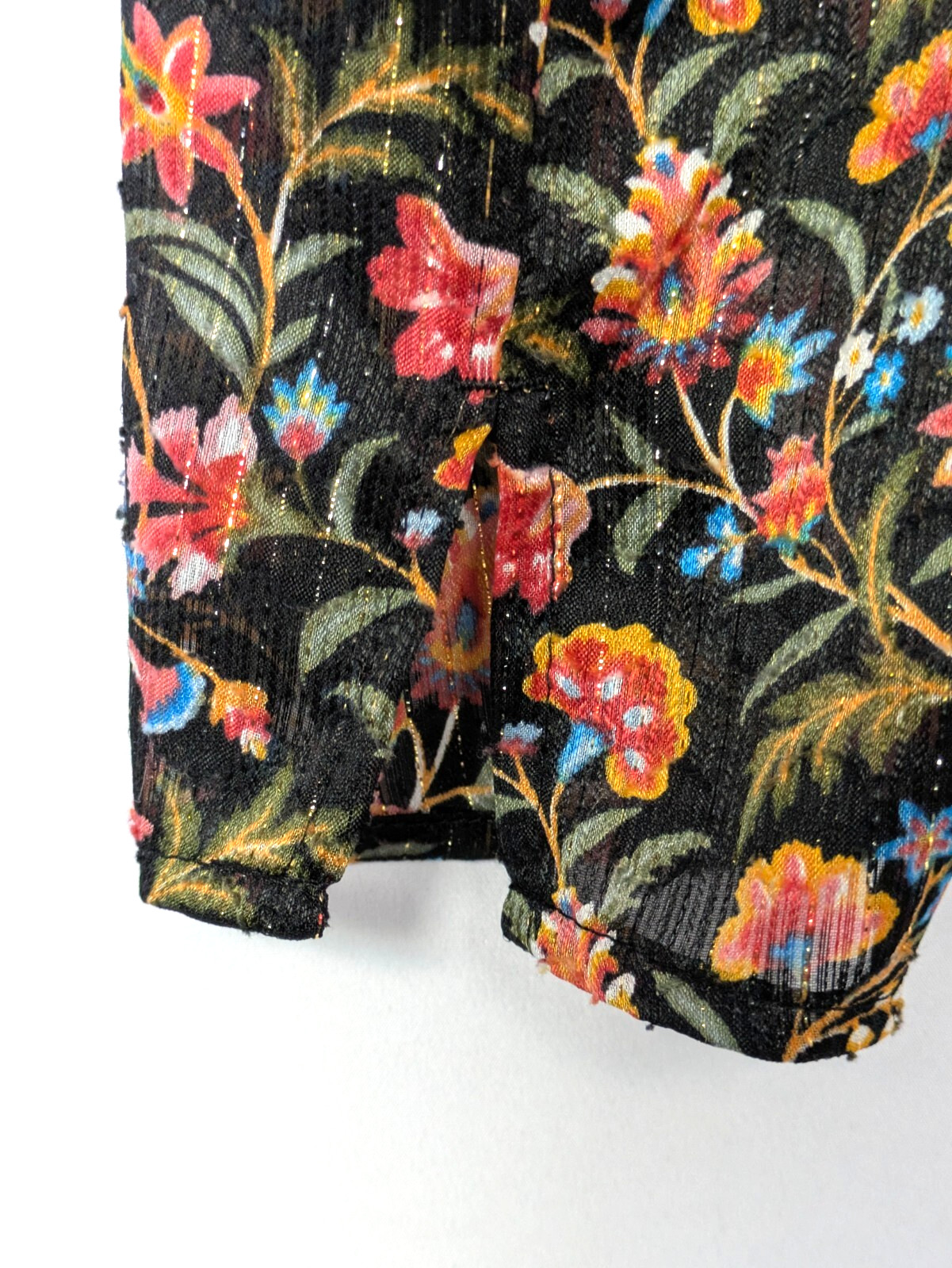 Loft Sheer Floral Blouse Flutter Sleeve Black Gold Shimmer PXS