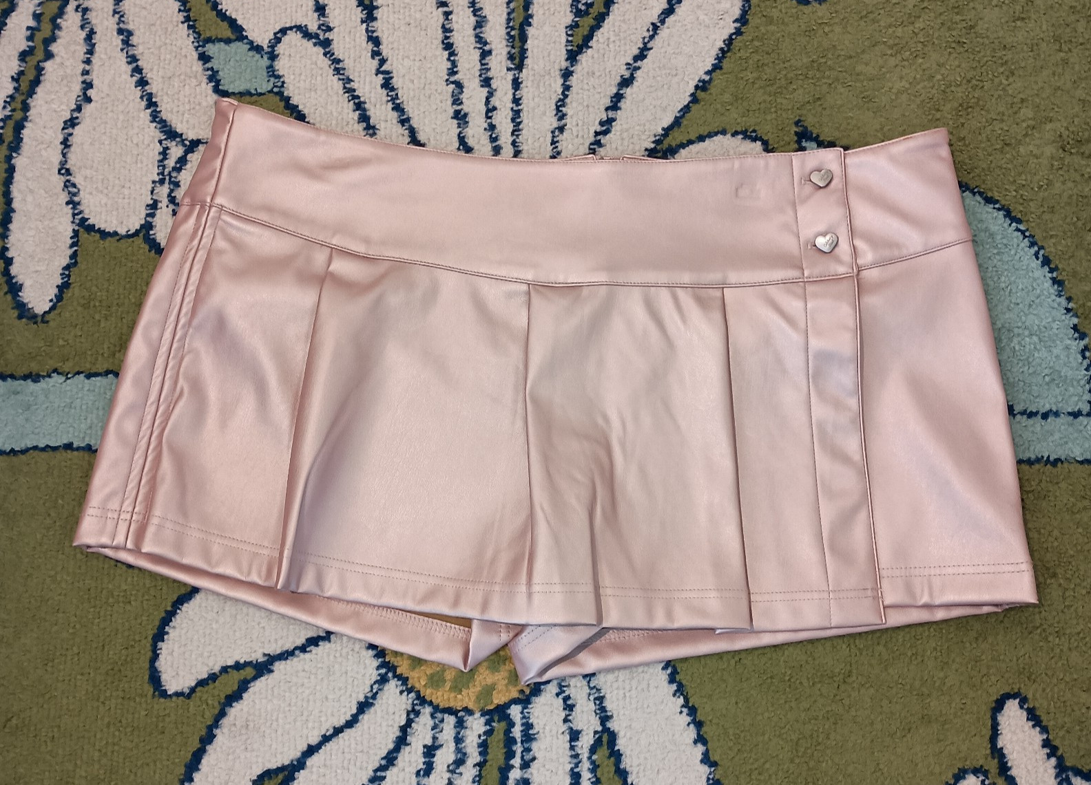 Women’s Celebrity Pink Pleated Skirt 3XL Lined Faux Leather Mini Metallic Pink