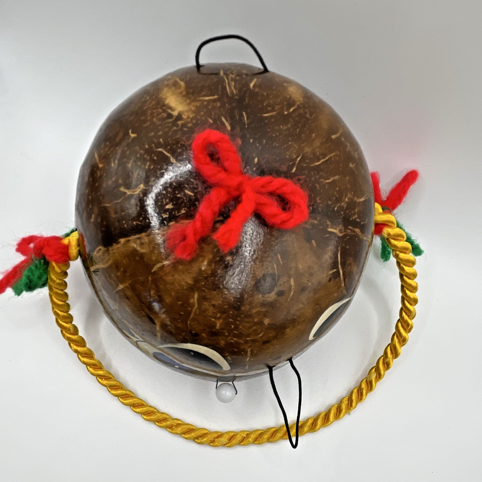 Vintage Hand Painted Coconut Shell Purse Novelty Souvenir w/ Cherries