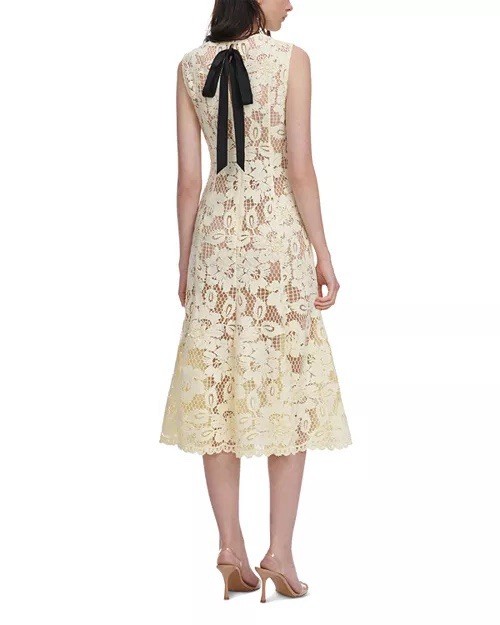 Self Portrait YELLOW CROCHET LACE MIDI DRESS