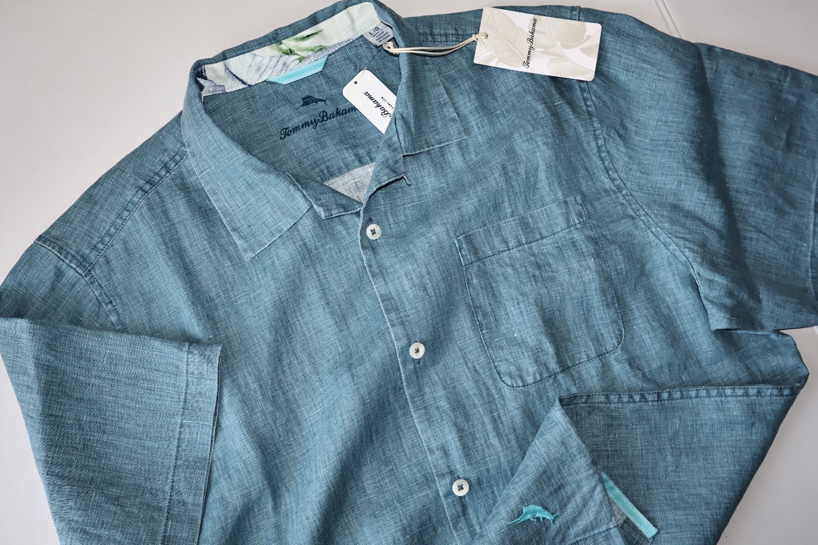 Tommy Bahama Camp Shirt Sea Glass Belle Blue Solid ST324636 SS New
