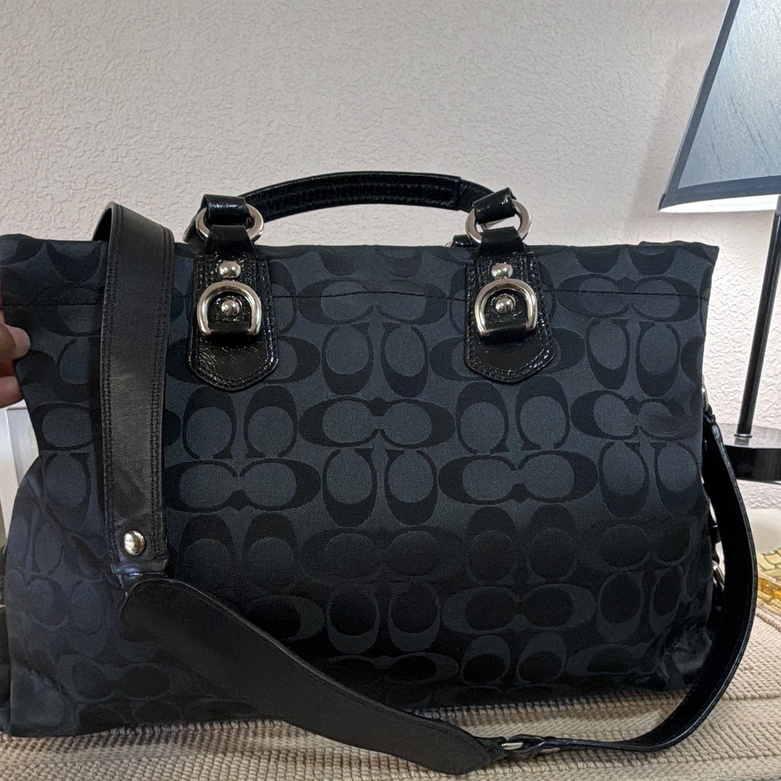 Coach Black Logo Satchel Top Handle Detachable Crossbody Zip Snap Inner Pockets