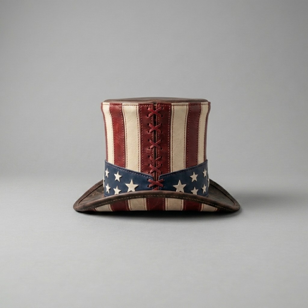 Top Hat Leather Hat | USA Flag Patriotic | Uncle Sam Style Hat Independence Day
