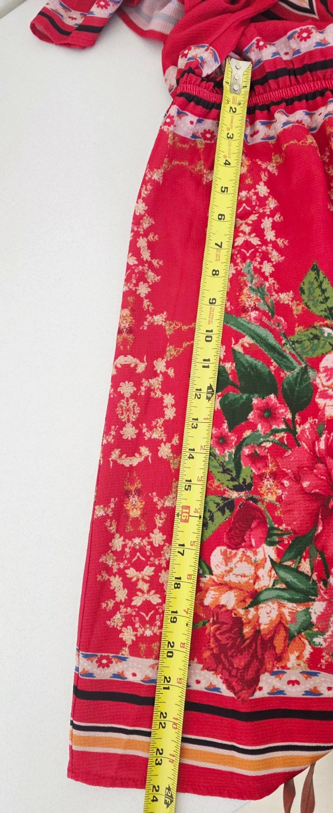 FLYING TOMATO Plus Size Red V-Neck Boho-Inspired Floral Print Midi Dress Sz 3X