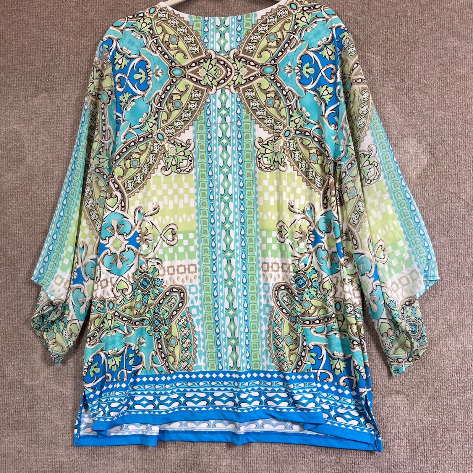 JM Collection Top Womens XXL Tunic Paislet Sheer Sleeves Studs Chain Career