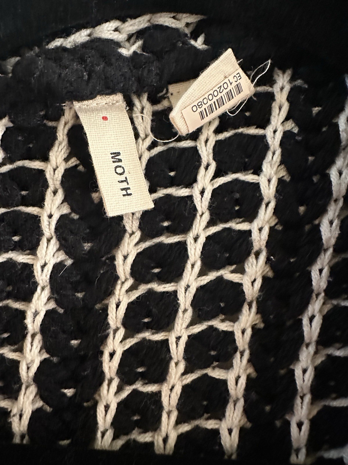 Moth Black White Geometric Knit Open Front Cardigan Sweater Womens L