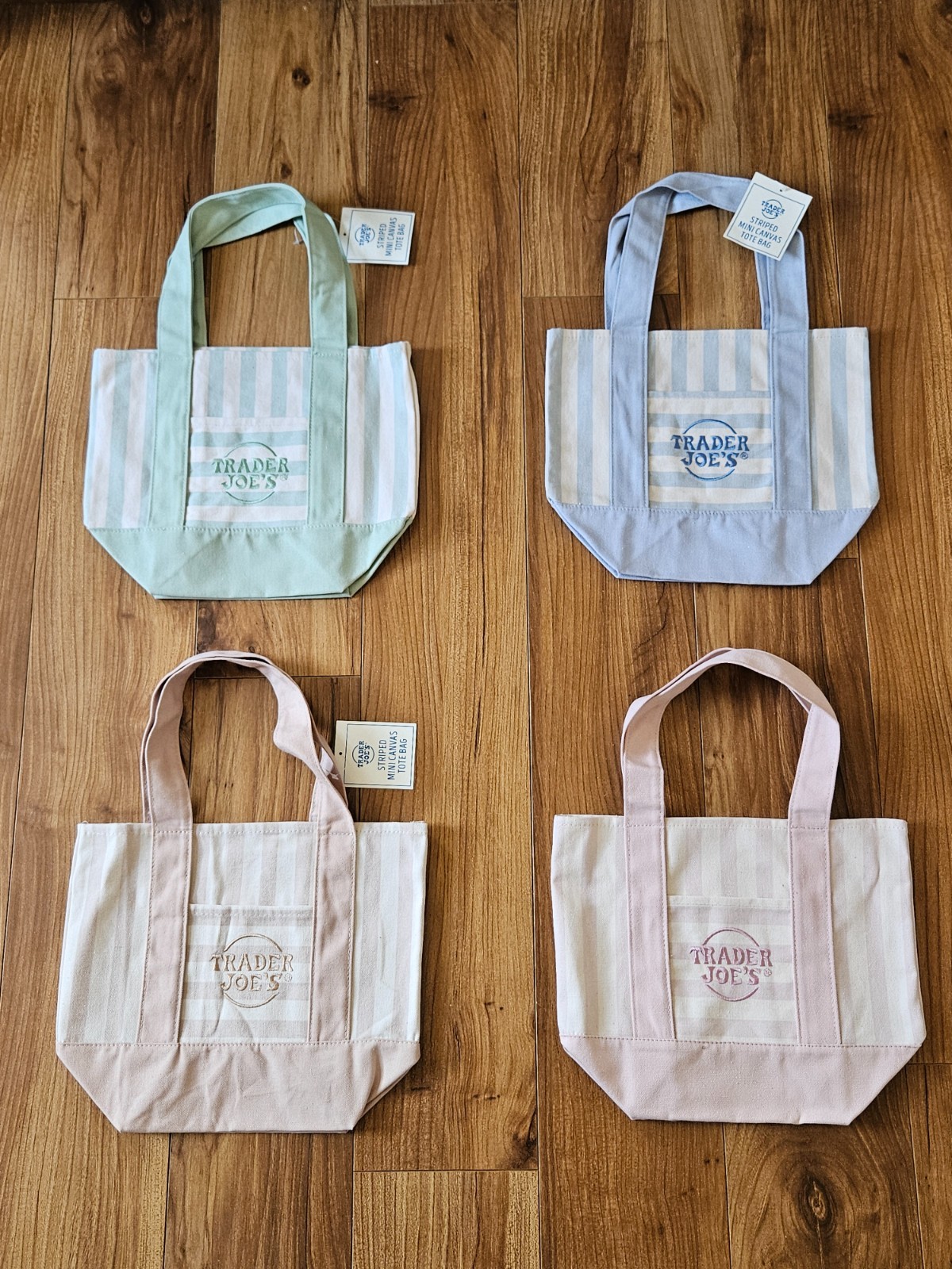 Trader Joe’s Striped Pastel Mini Canvas Tote Bags 2026 Limited Edition Set Of 4