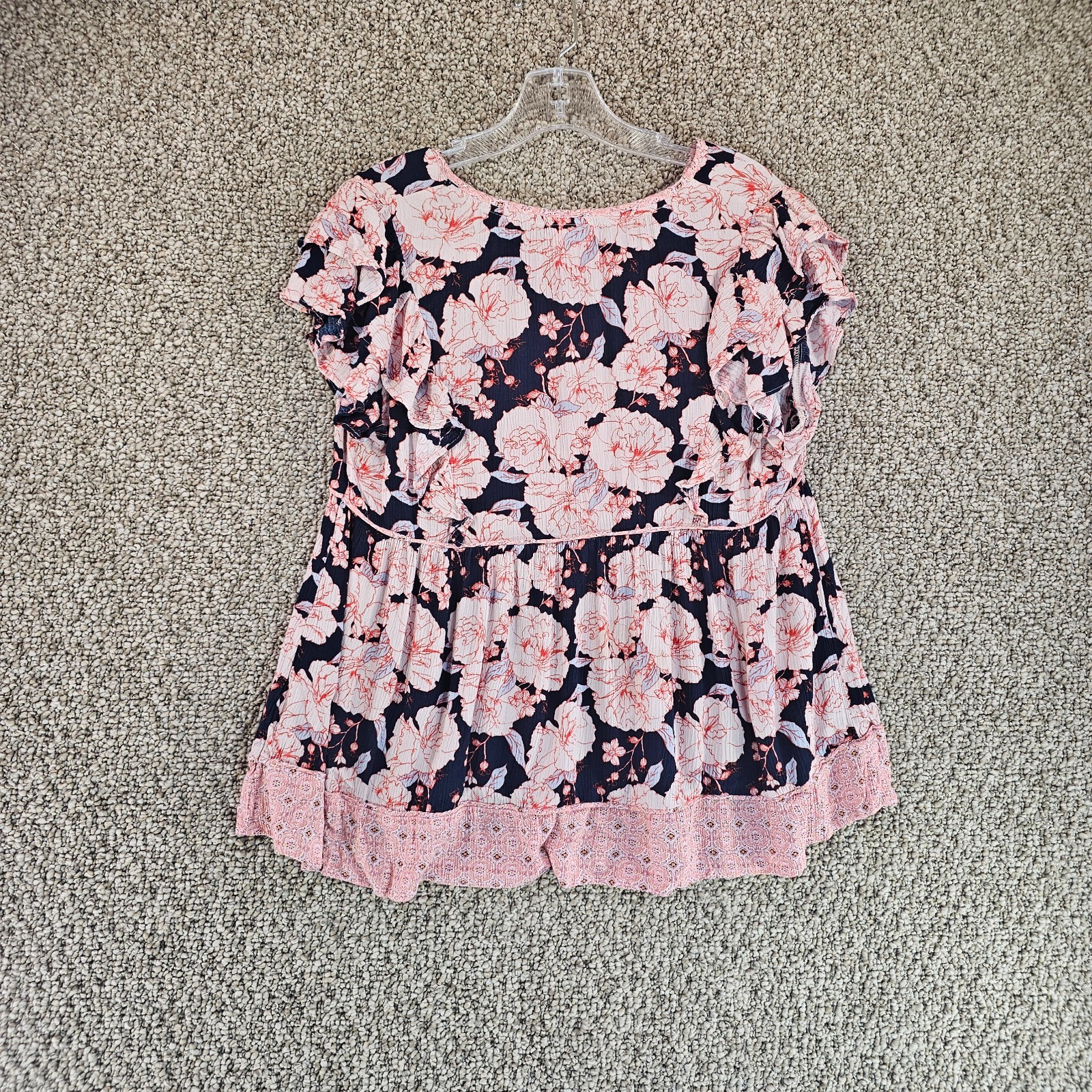 Knox Rose Top Blouse Womans Small Short Sleeve V-Neck Floral