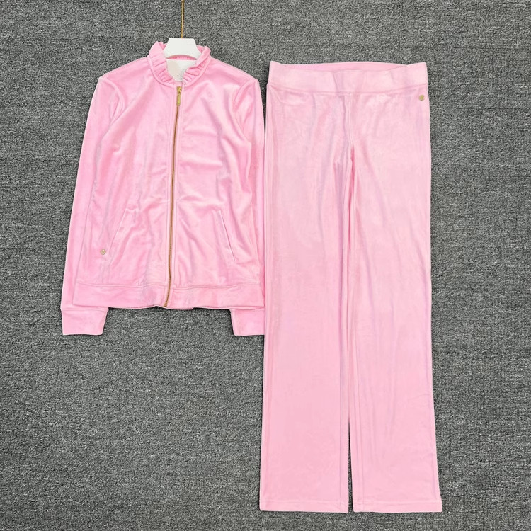 💗NEW💗Lilly Pulitzer Pink Jayla Velour Ruffle Zip-Up Jacket Pants SET XL XLarge