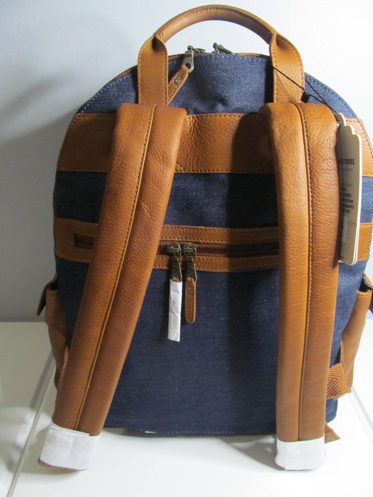 Will Leather Goods Eugene, OR Denim/Tan Leather & Canvas 15″ Laptop Backpack-NWT