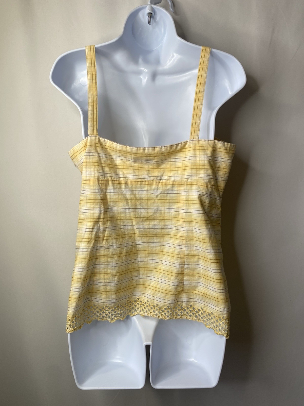 Ann Taylor LOFT Plaid Eyelet Tank Top Size 10 Butter Yellow Spring Festival Y2K