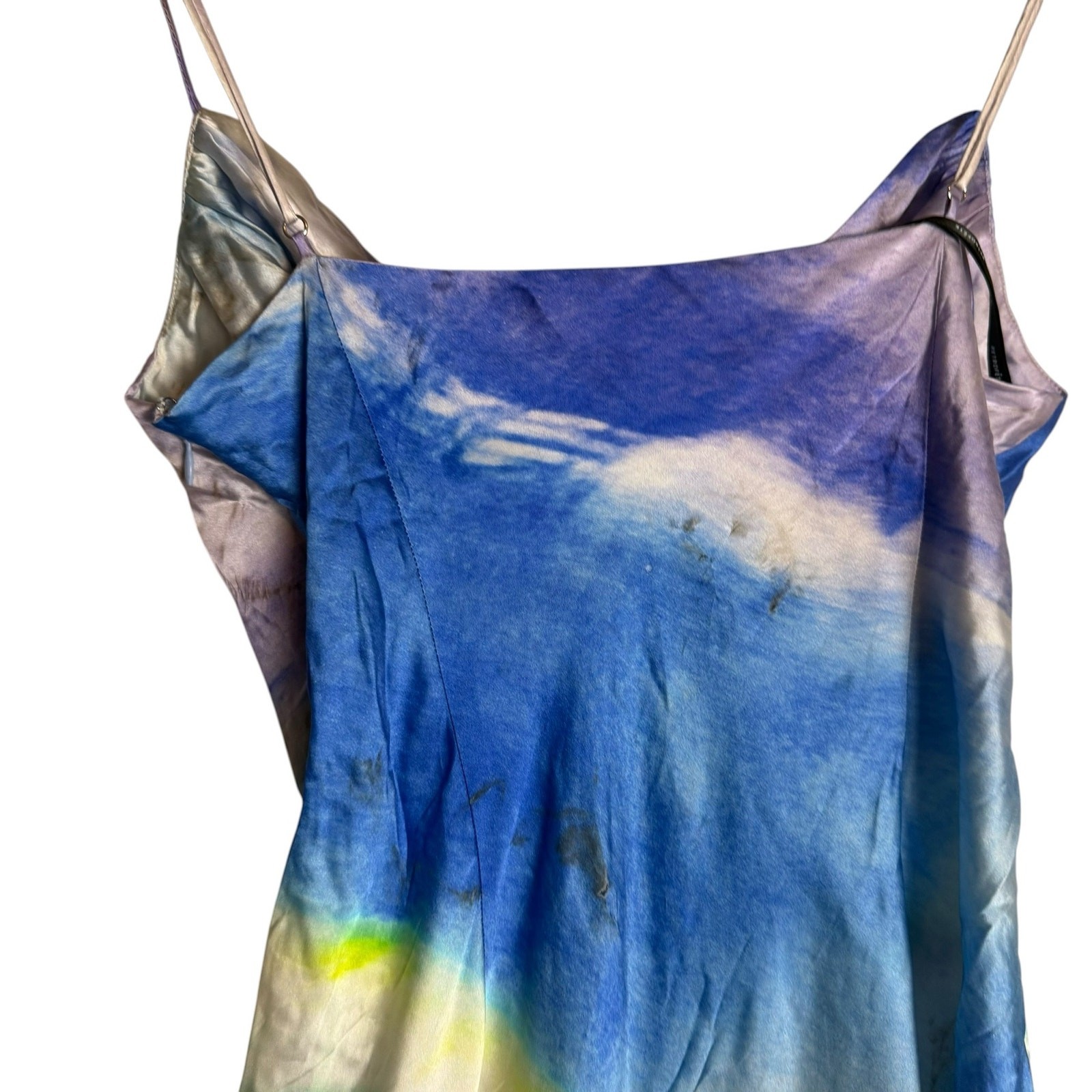 Retrofete Rylynn Multicolor Tie Dye Print Cowl Neck Silk Slip Mini Dress Size M
