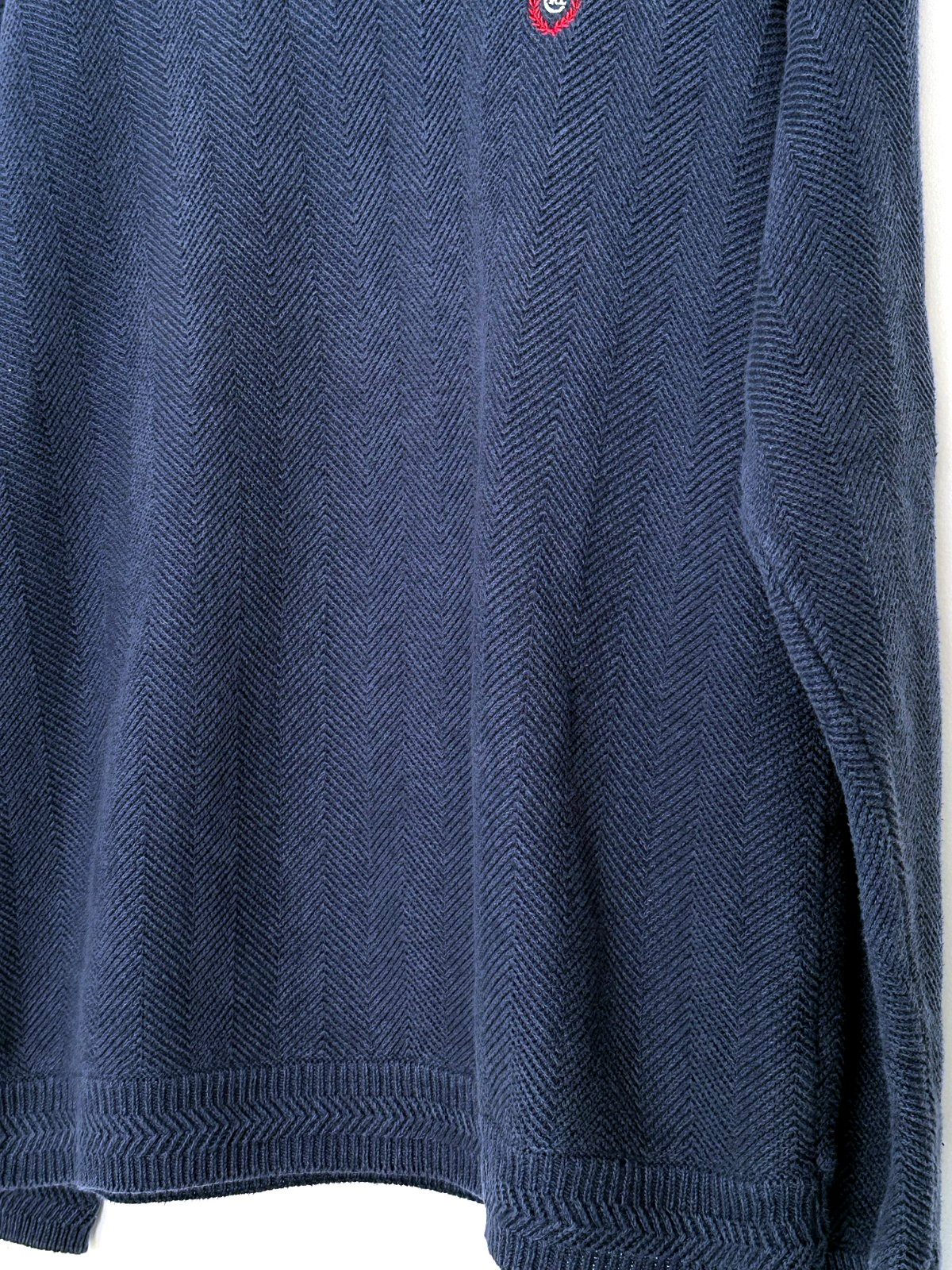 Chaps Ralph Lauren Mens Large Cotton Herringbone Sweater Blue Gray Crewneck