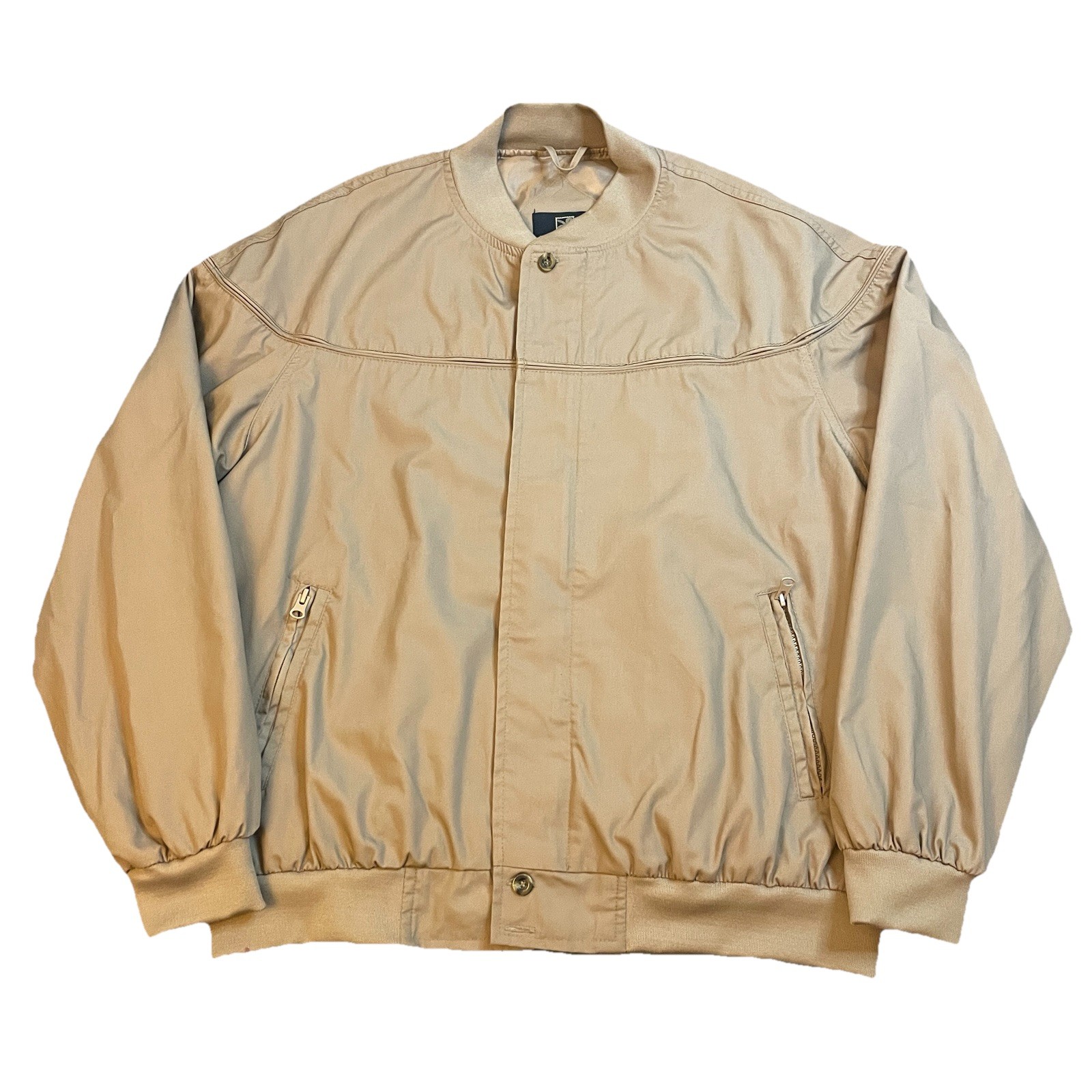 Vintage 90s Haband Bomber Jacket Windbreaker Men’s Large Beige Full Zip Pockets