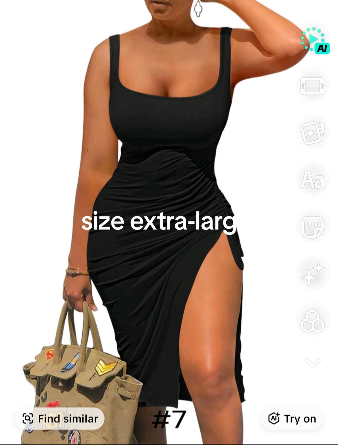 Women’s Black Solid Sleeveless Square Neck Bodycon Midi Dress, XL Regular