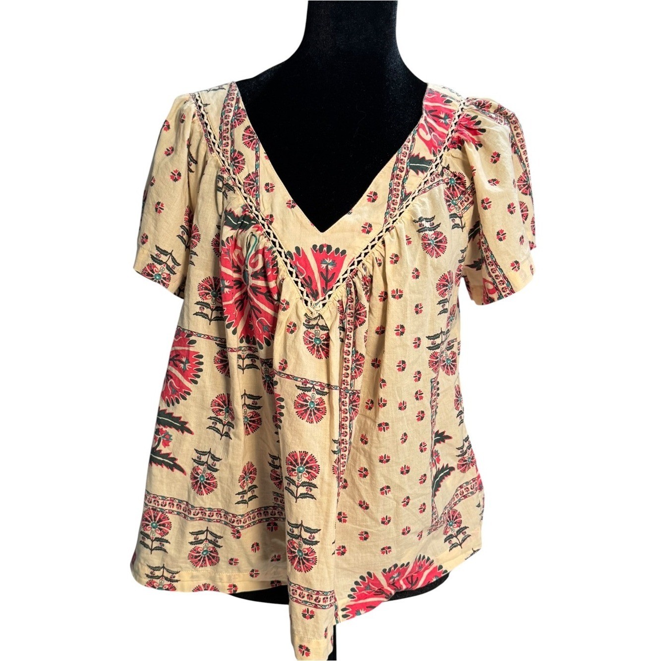 Haute Hippie Beige Tunic with Coral Floral Print
