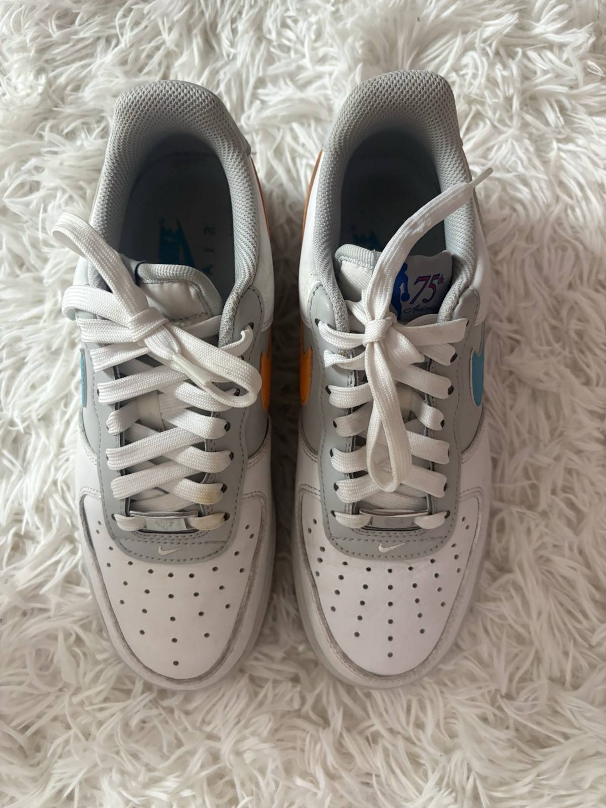 Nike Air Force 1 Low Top Leather Men’s Sneakers Lace-Up White/Gray/Blue/Yellow