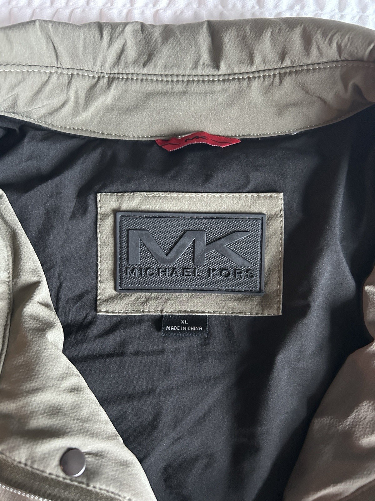 Michael Kors Men’s Quilted Puffer Jacket Olive Green Snap Button Size XL