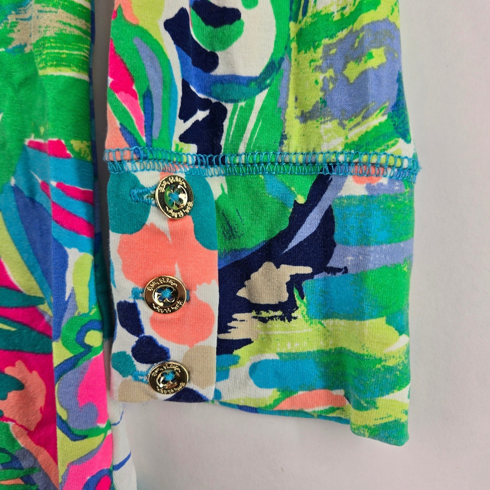 Lilly Pulitzer Sophie Dress XXS Tropical Palm Floral Gold Button Shift Travel