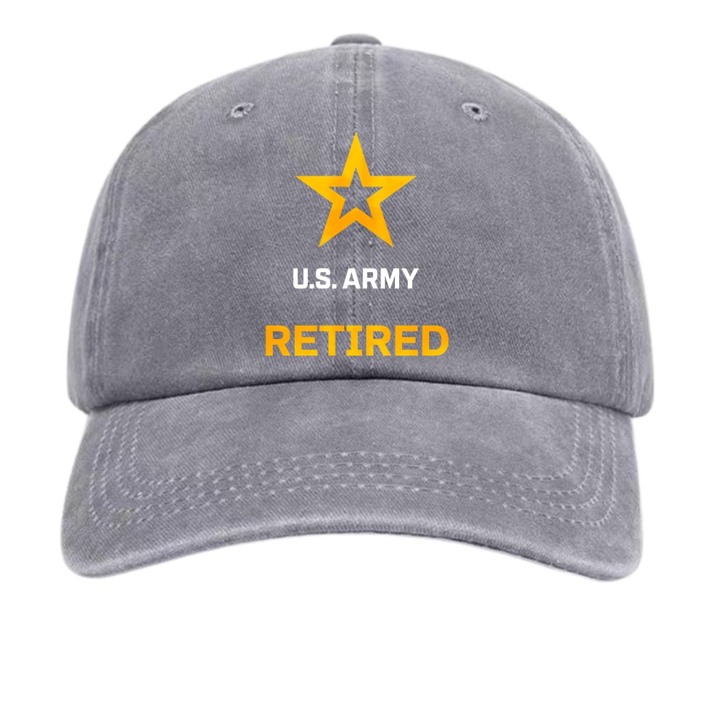 U.S. Army Retired Veteran Baseball Cap-Unisex Star Print Military Honor Dad Hat