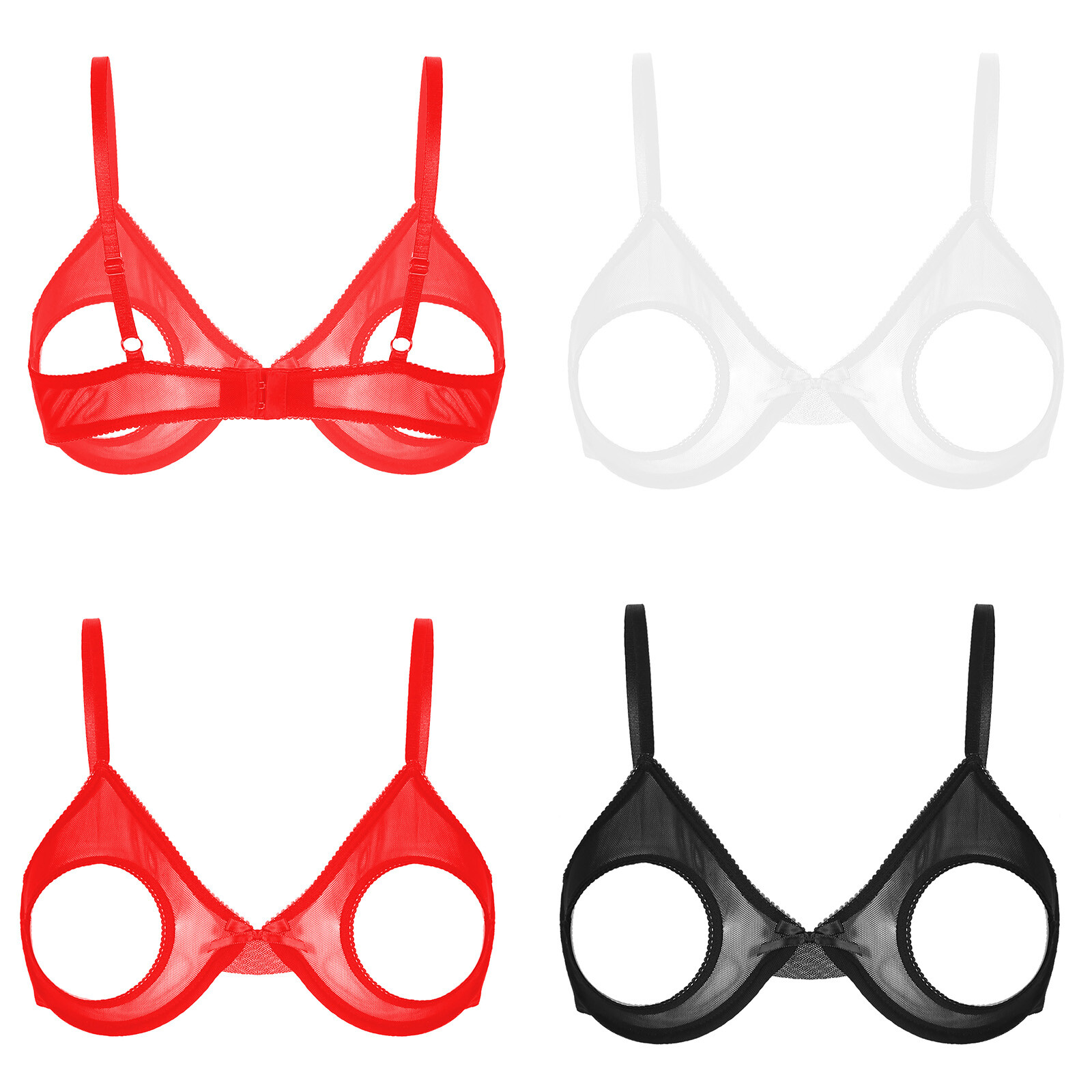 US Womens Sexy Lace Open Nipple Bra Underwear Push Up Underwired Shelf Bra