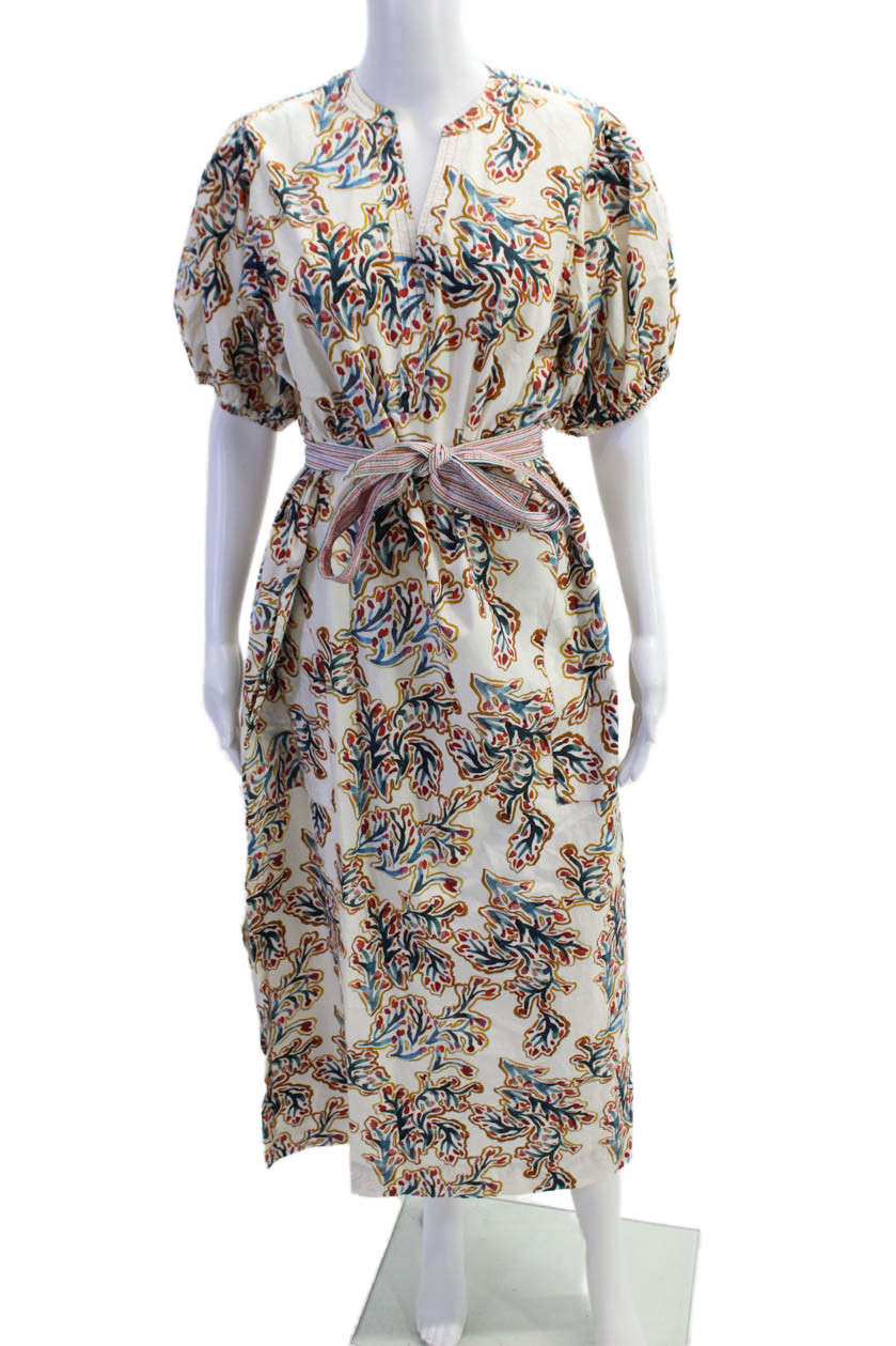 Lilla P Womens Cotton Floral Short Sleeve Tied Maxi Dress Beige Size S