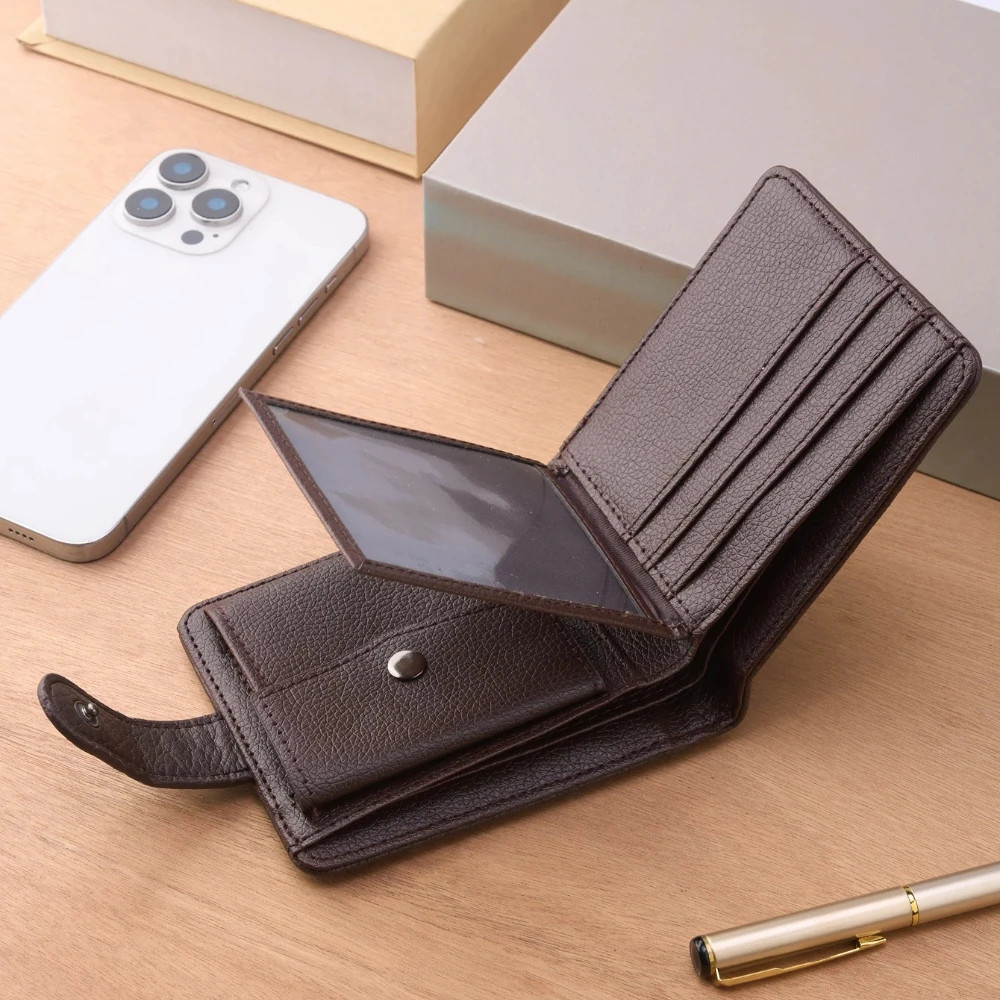 Men’s Slim Leather Wallet, Quality Zipper Purse with Coin Pocket, Male Business