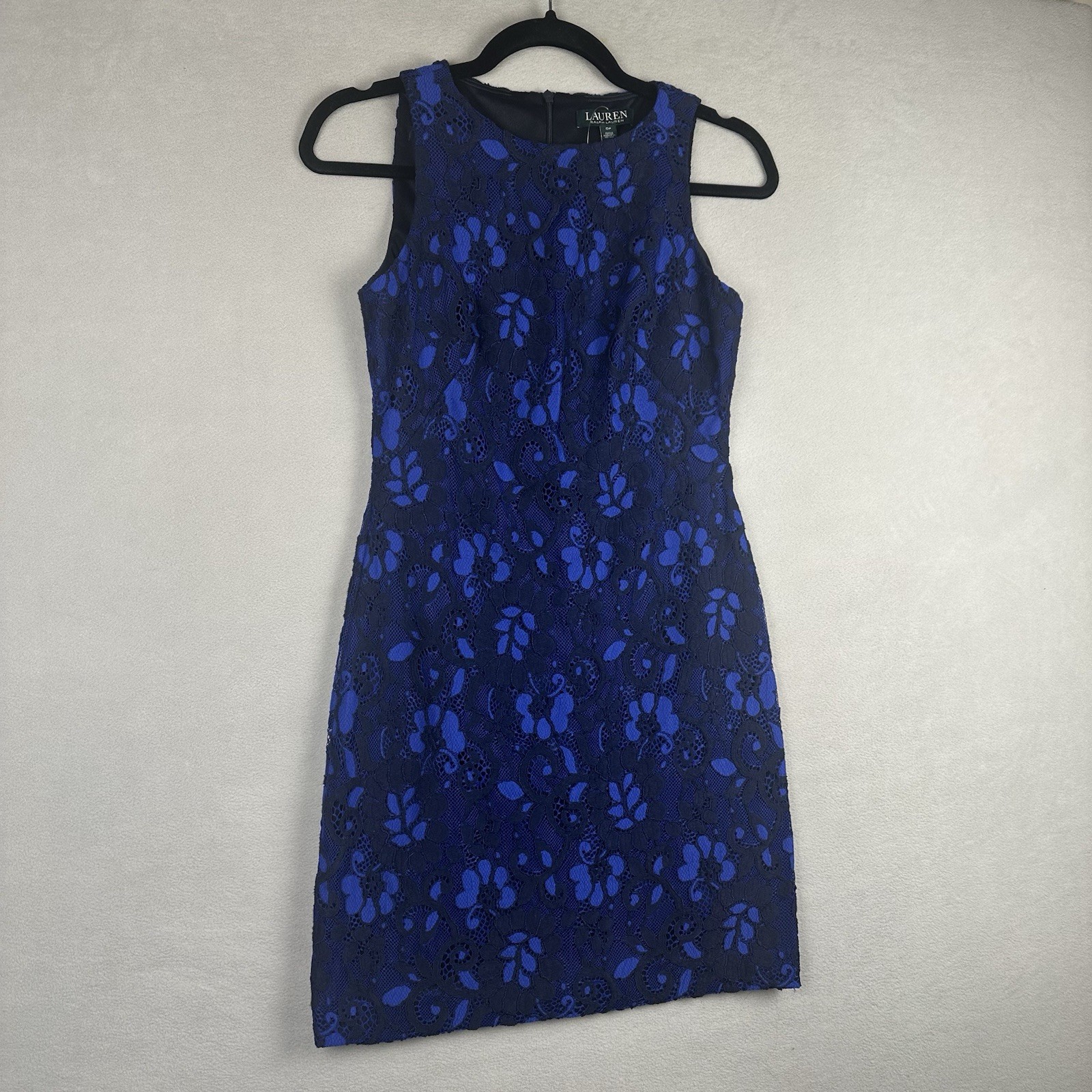 NWOT Ralph Lauren Lace Overlay Cocktail Dress Women’s Sz 0P Blue Black Wedding