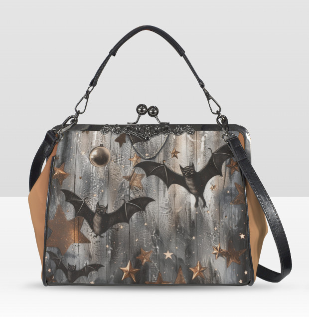 Gothic Horror Bats Stars Christmas Shoulder Cross Body Bag Satchel Holiday