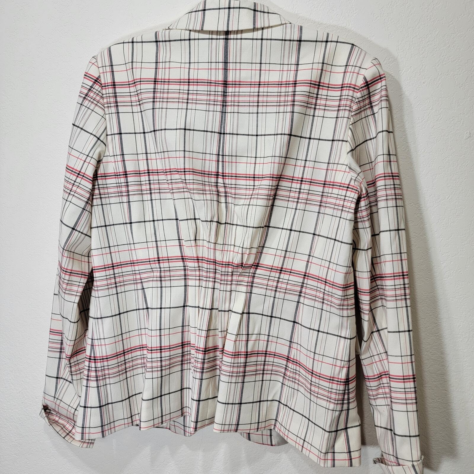 Lewit Jacket 8 Plaid Blazer White Wool Stretch Button Kick Pleat Lined