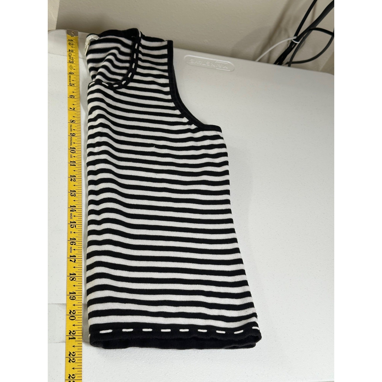 Christopher & Banks Top Womens Medium Black White Stripe Shell Knit Tank Office