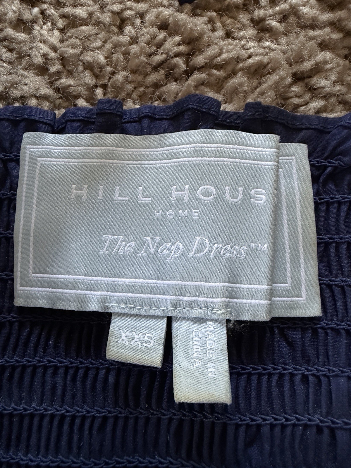 Hill House Home Nap Dress Blue Smocked Puff Short Sleeve Off-Shoulder XXS