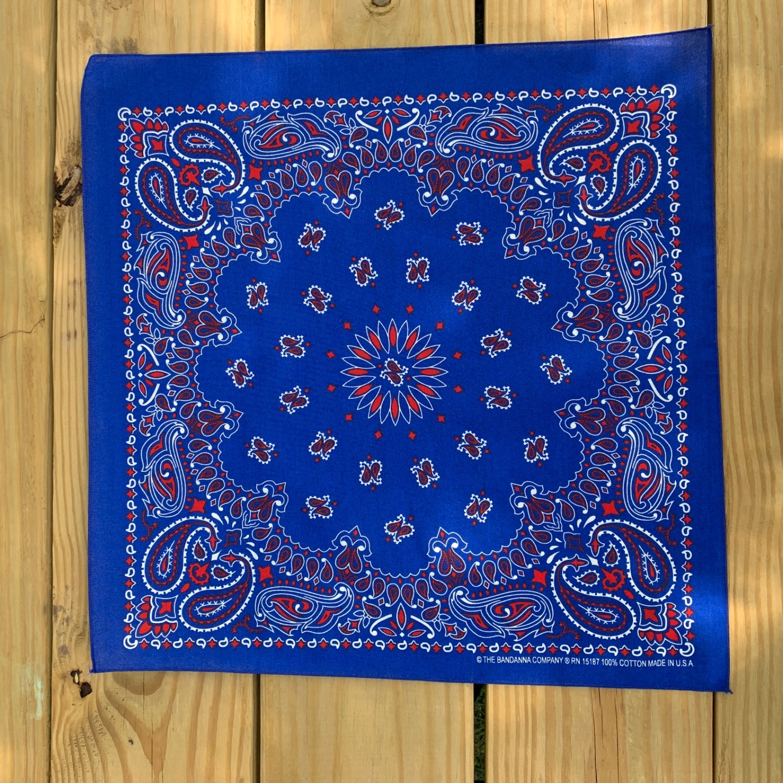 Blue Red White Paisley Approx. 22″x22″ Bandanna USA Made 100% Cotton Biker