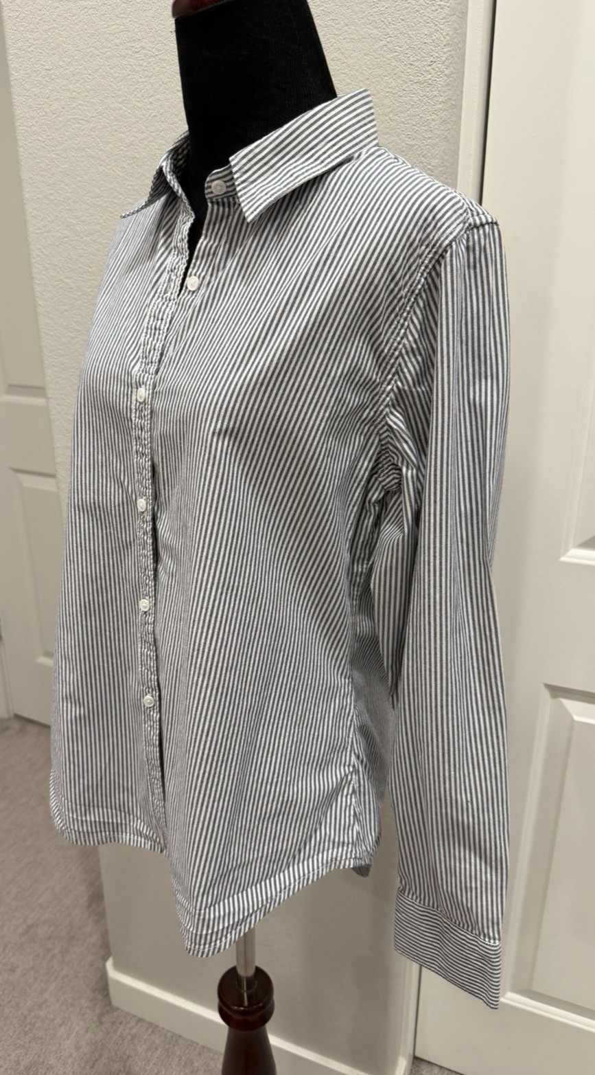OUTERKNOWN Womens Striped Button Down Shirt M Lightweight Organic Cotton Preppy
