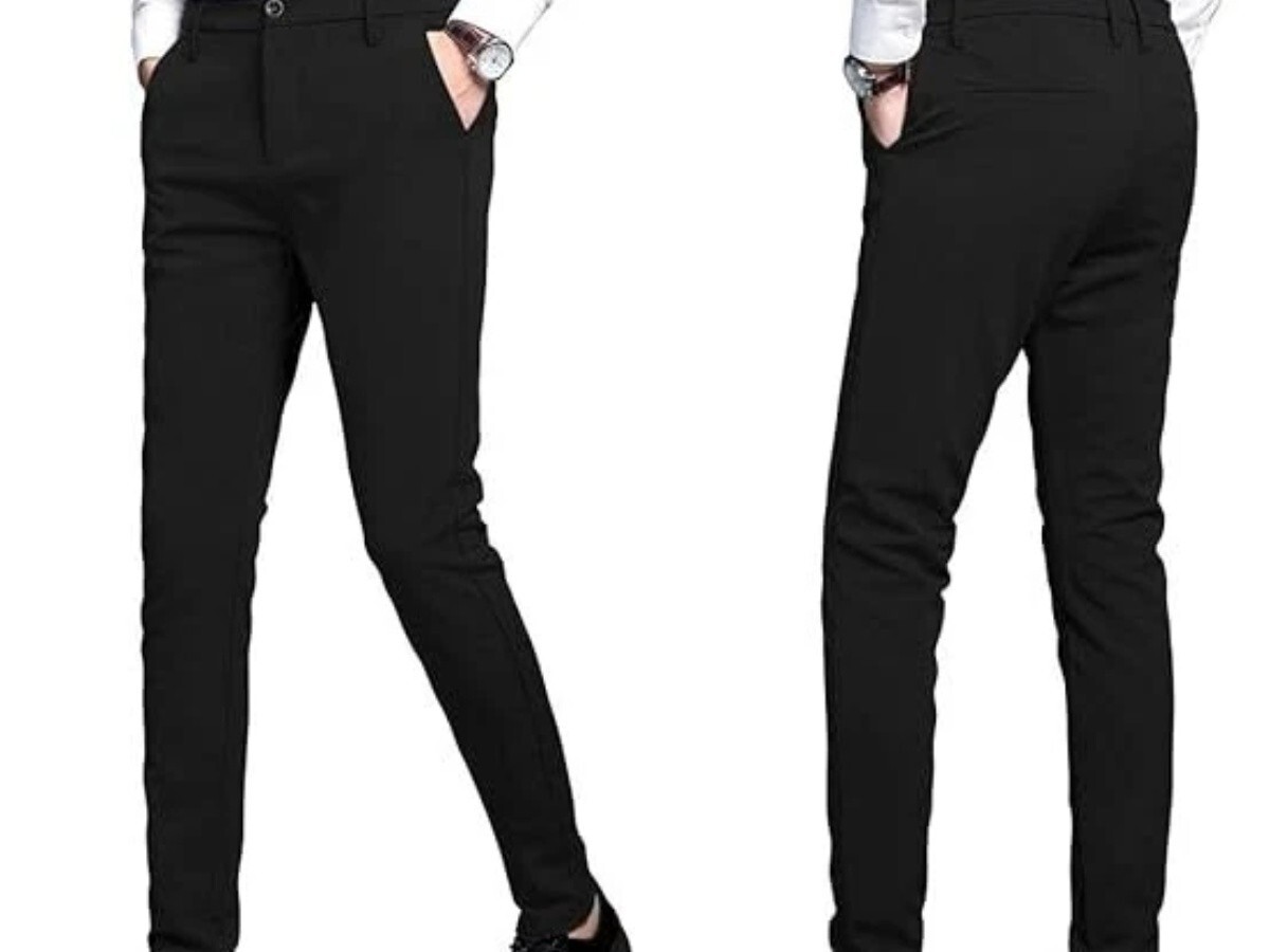 Plaid & Plain Men’s Stretch Dress Pants Slim Fit Skinny Suit Pants, (C)