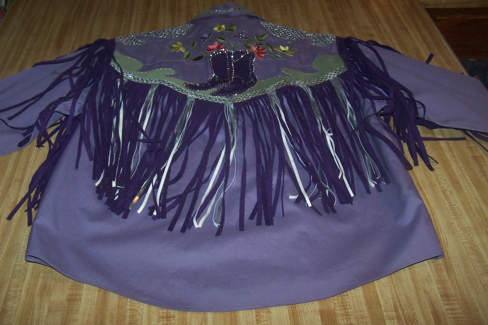XL Western Custom Embroidered Fringe Rhinestone Cowgirl Boot Rodeo Queen Blouse