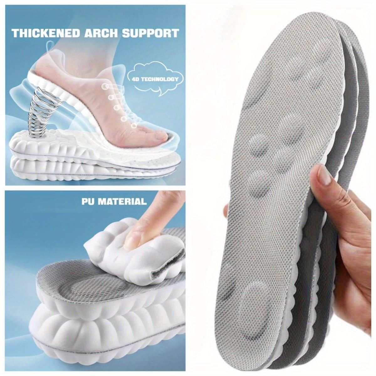 NEW! 4D Memory Foam Insoles – Orthotic Support For Men & Women, Ideal For Sports