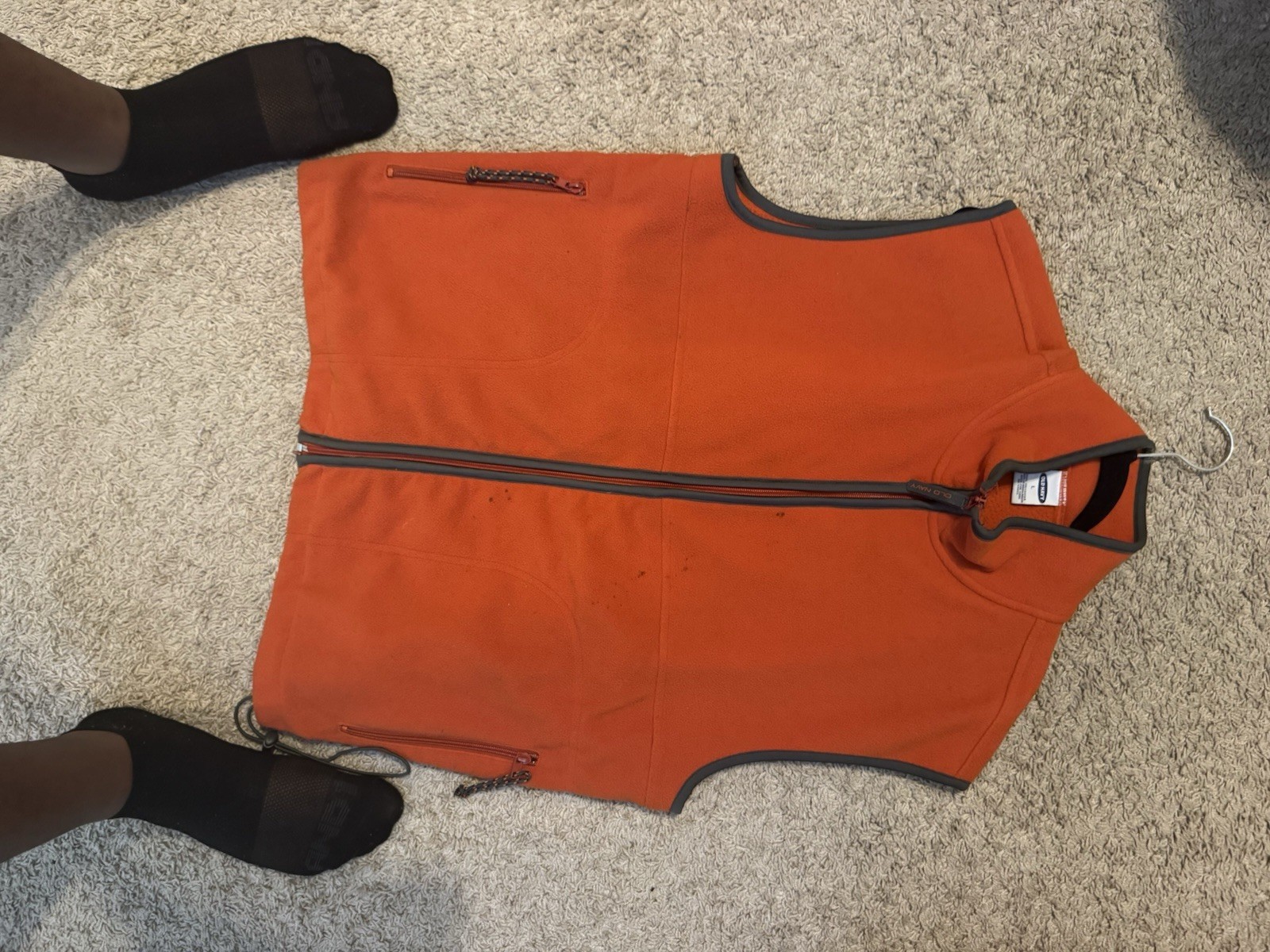 Old Navy Vest Mens Large Fleece Zip Up Outdoors Hunting Sleeveless Pocket Orange