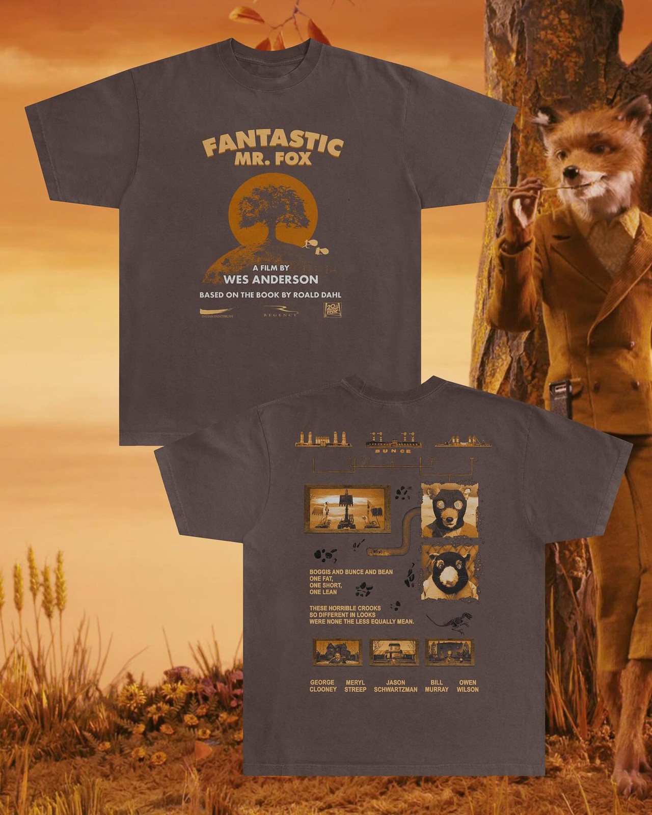 Monarch Wear Fantastic Mr. Fox T-Shirt Wes Anderson Roald Dahl Black