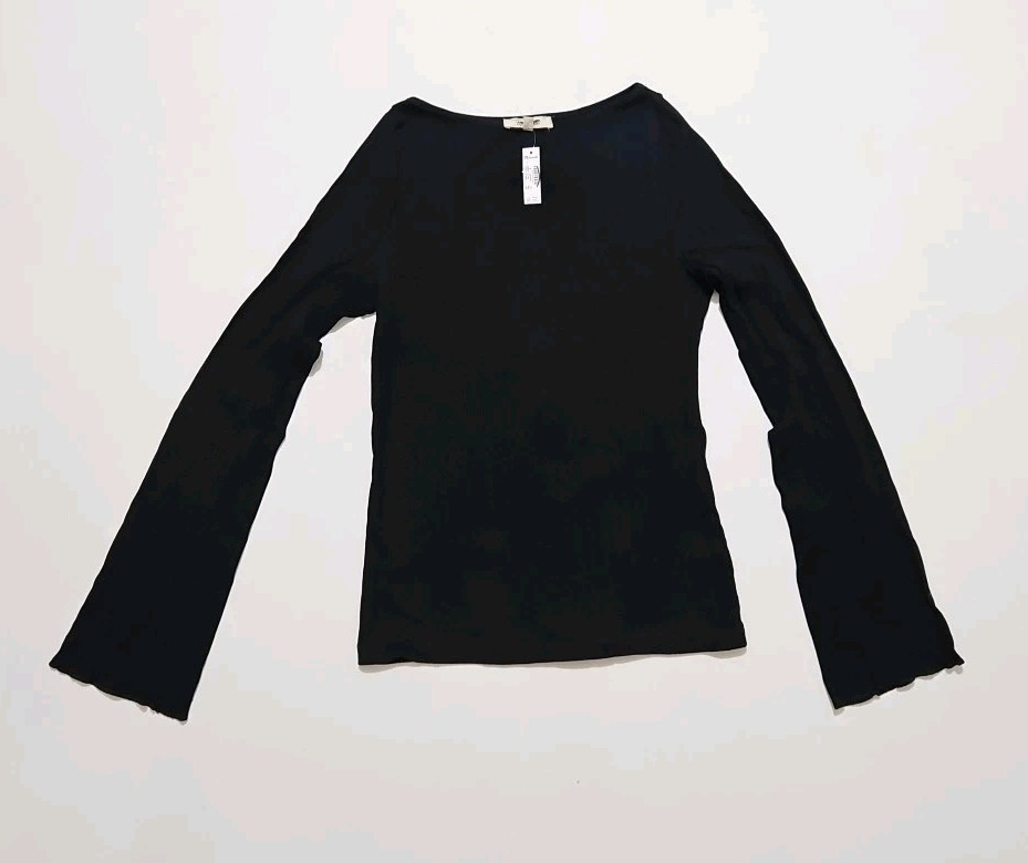 Madewell Ribbed Long Sleeve Top Boatneck Stretch Black Tee Shirt Size XL