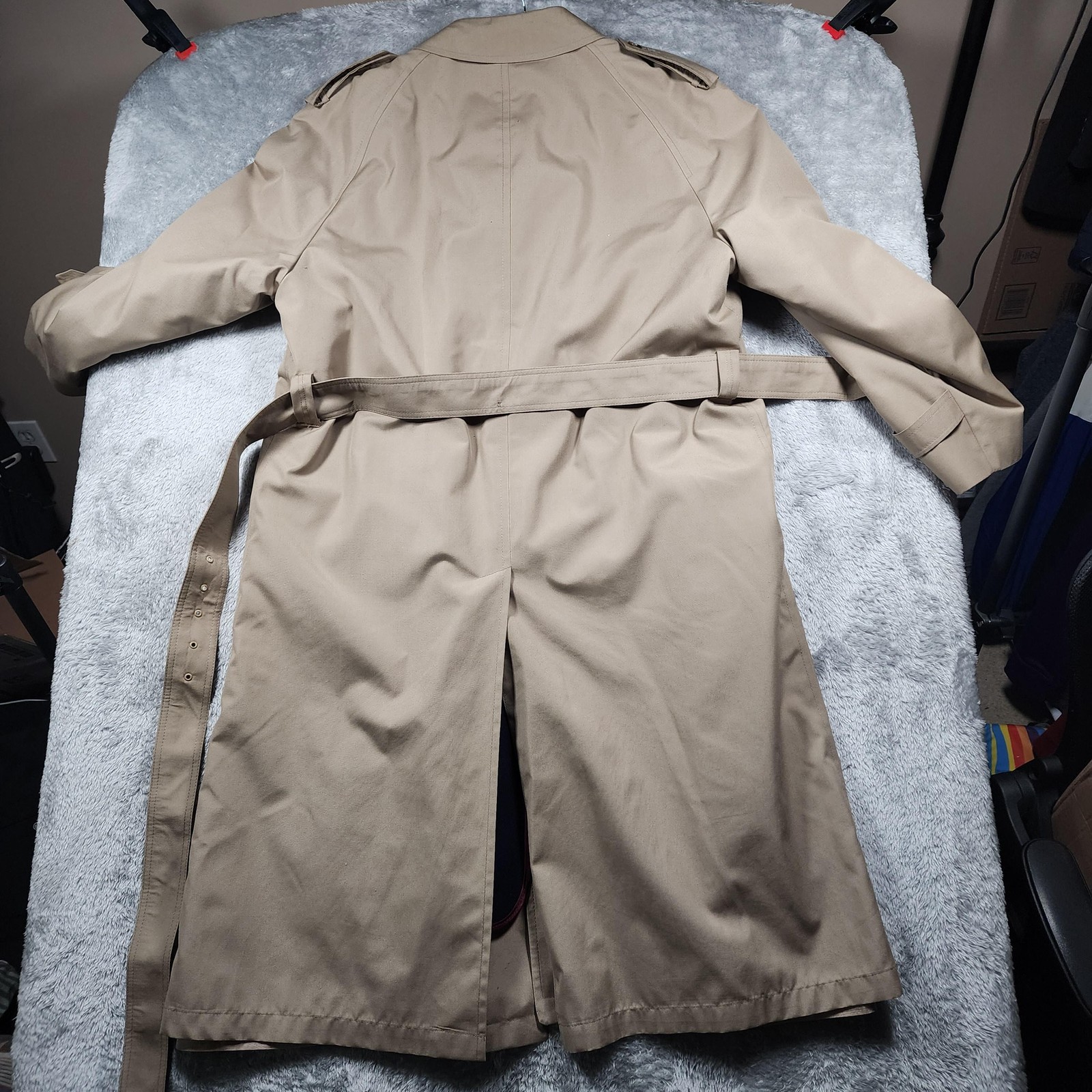 Hart Schaffner Marx Coat Mens 42 Beige Trench Belted Wool Lined Rain Repellent