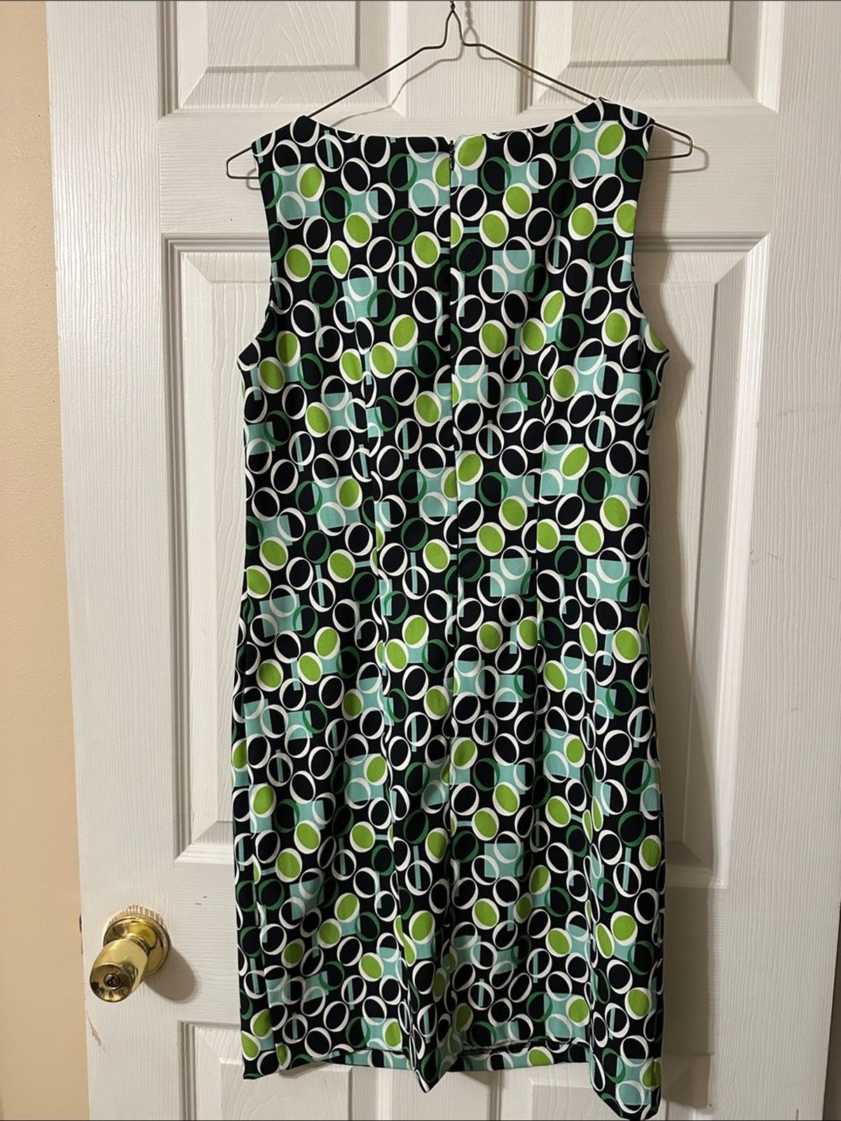 AGB Sleeveless Midi Dress in Black, White, Green & Teal Geo Circles