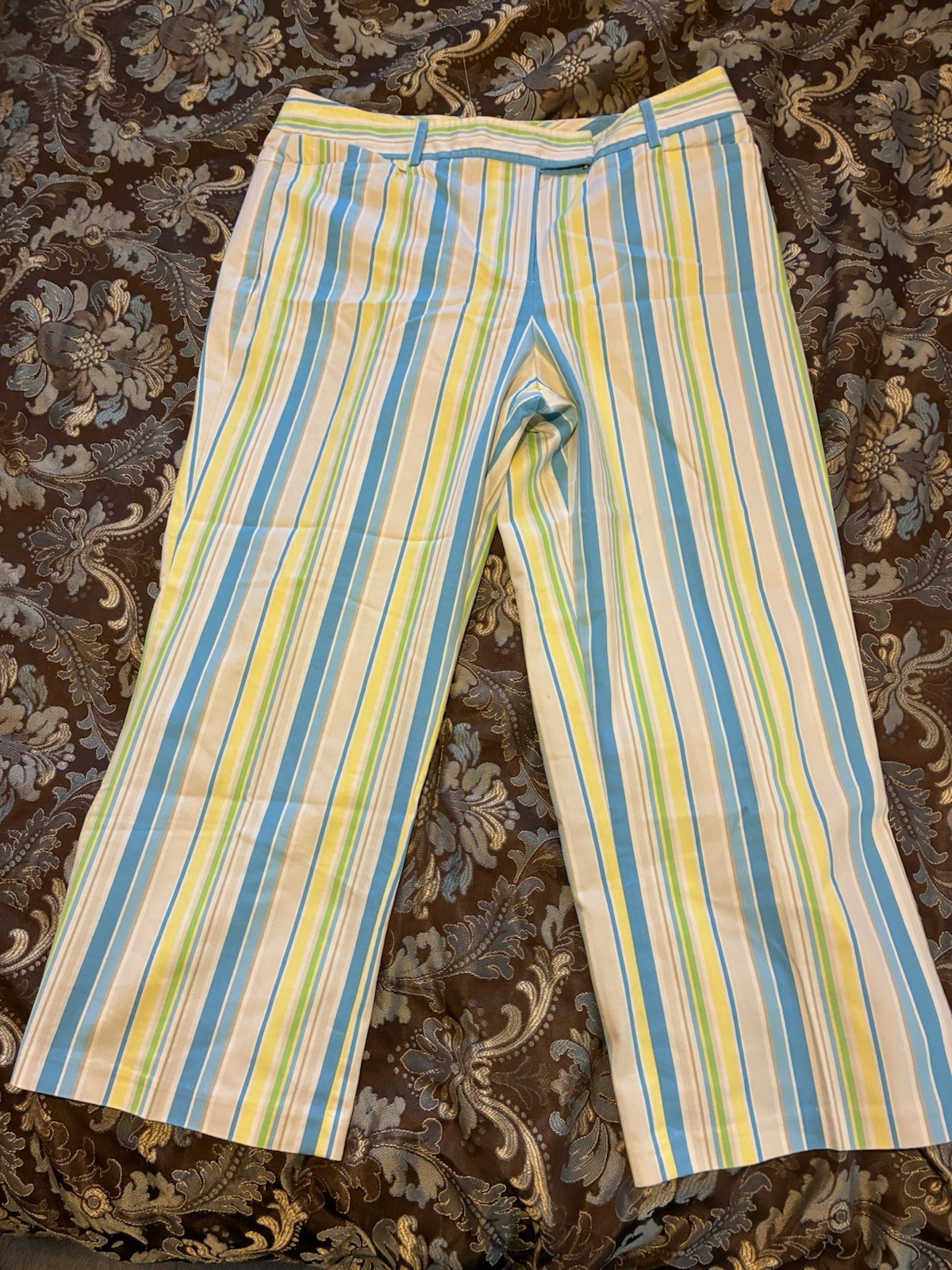 Versailles Women’s Striped Ankle Pants Blue Green White Yellow Size 12