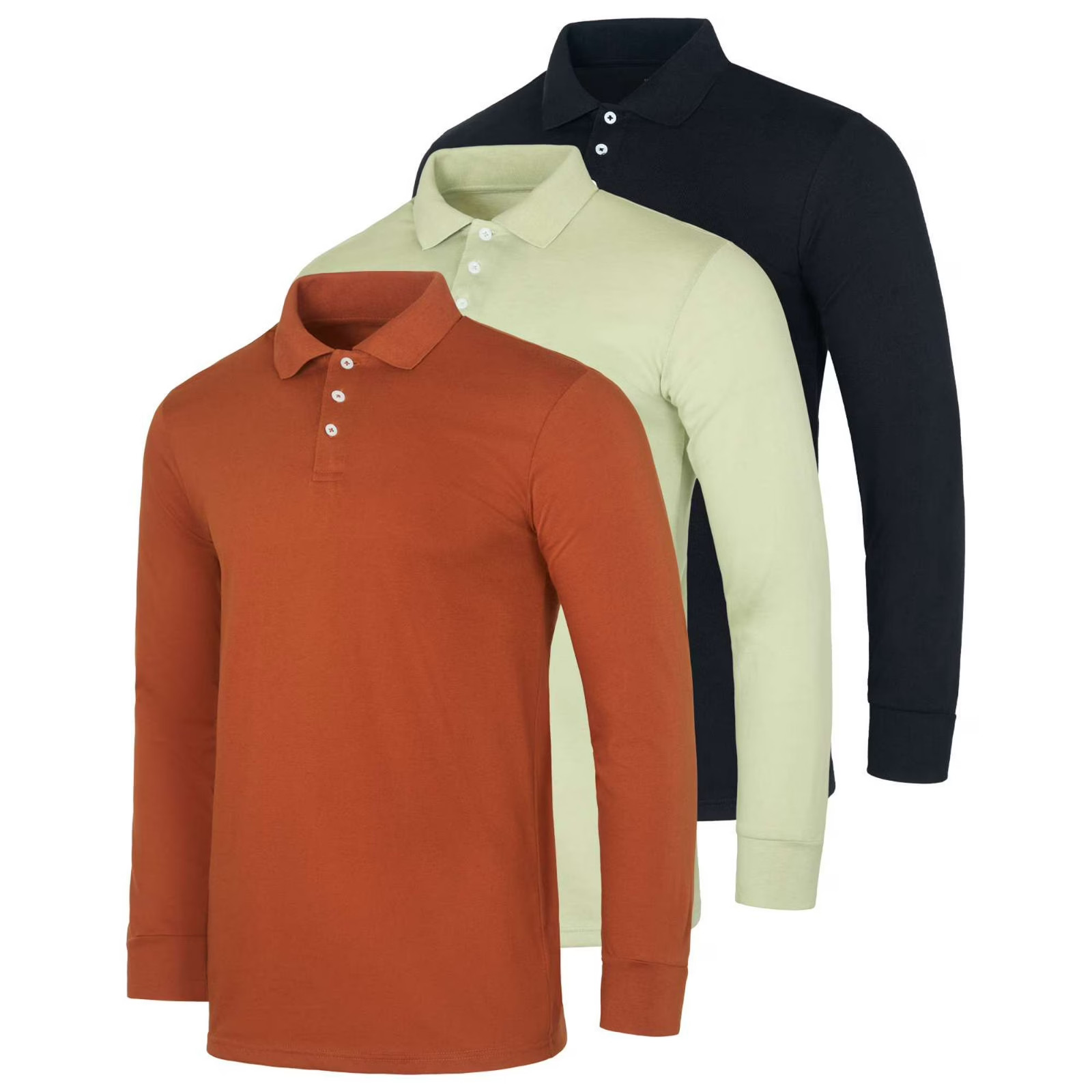 3-Pack: Men’s Cotton Jersey Long-Sleeve Polo Shirts (S-3XL)