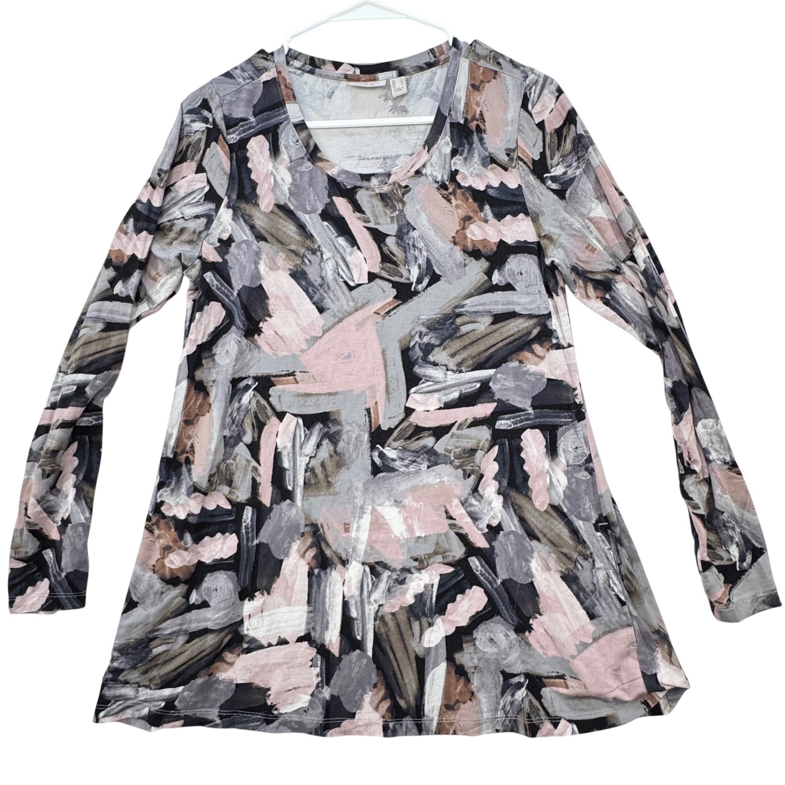 LOGO Lori Goldstein Top Womens Small Abstract Print Long Sleeve Tunic pockets