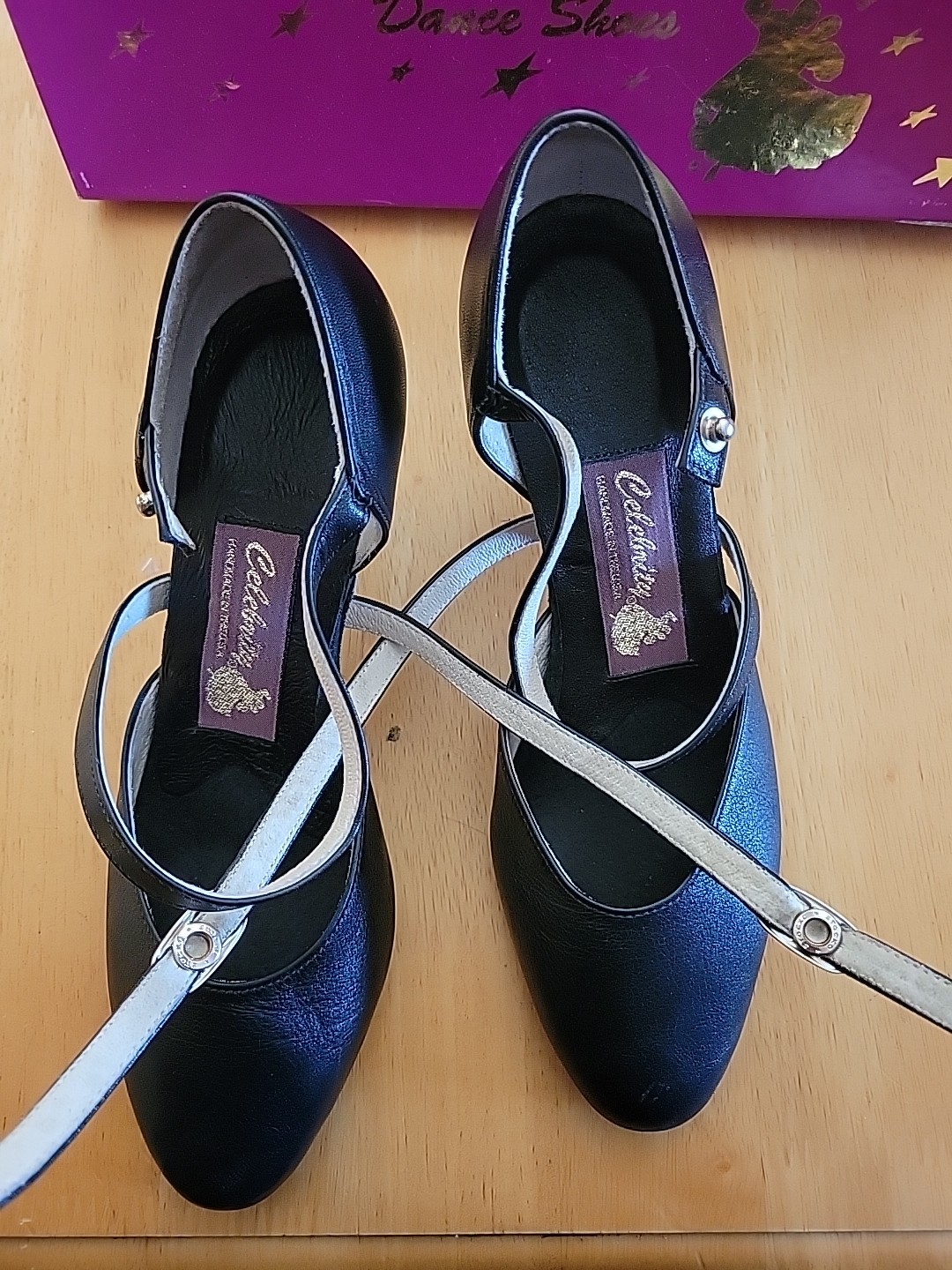 Celebrity Dance Shoes Natasha Black Glove Leather Size 7 2.5″heels With Box