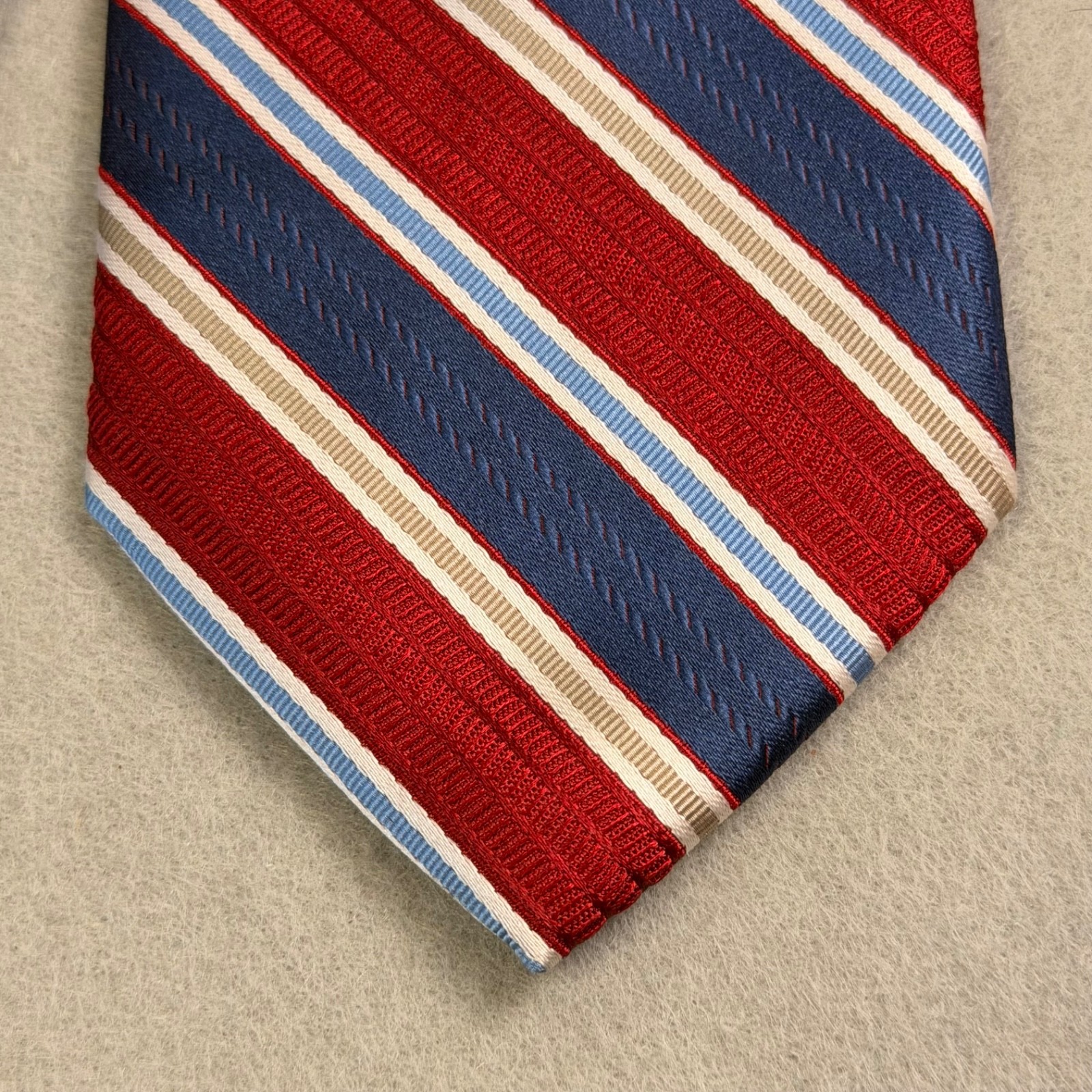 Black and Brown 1826 Regimental Red, Blue, Beige Stripes 100% Silk 61 x 3 3/4”