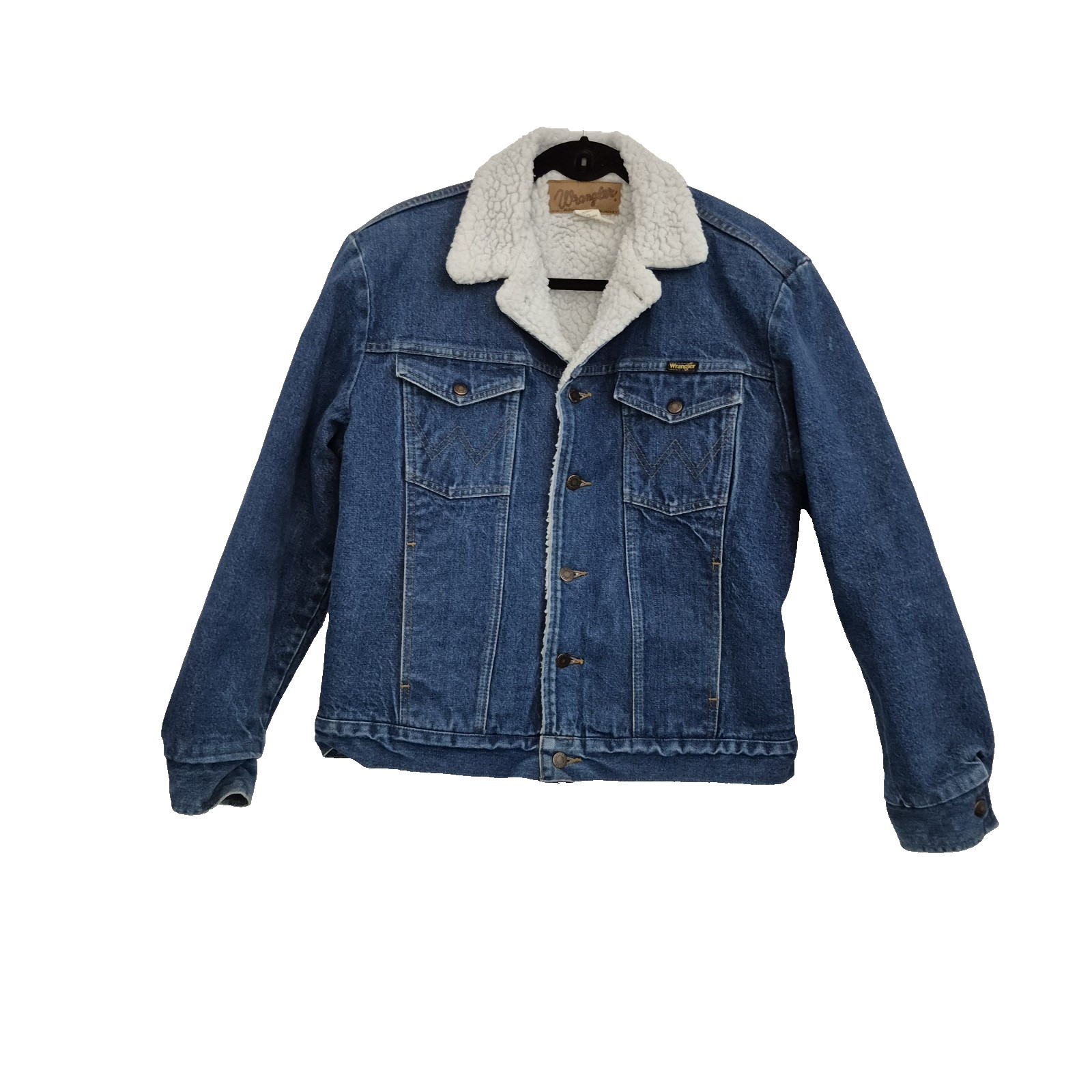 Wrangler Jacket Mens Medium Blue Denim Sherpa Lined Button Up USA Vintage