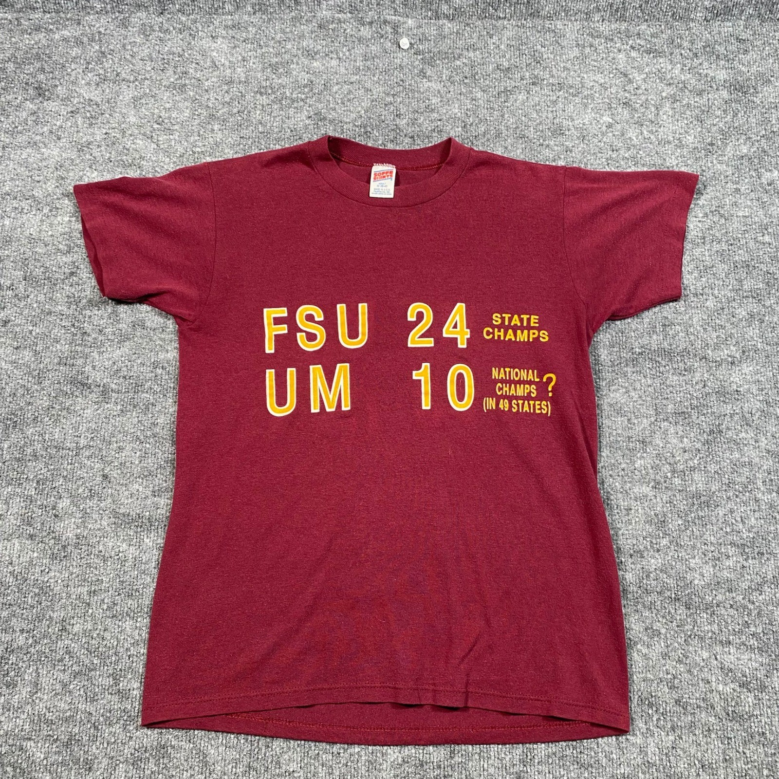 FSU vs UM Rivalry T-Shirt Mens Medium Maroon Single Stitch USA Made Soffe